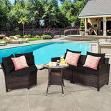 4-Piece Patio Furniture Set, C-Shape Outdoor Wicker Sectional Sofa Set