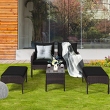Tangkula Wicker Furniture Set 5 Pieces PE Wicker Rattan Outdoor All Weather Cushioned Sofas and Ottoman Set