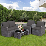Tangkula 4 Pieces Patio Furniture Set, Outdoor Conversation Set with Cushions and Coffee Table