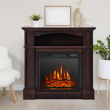 32" Electric Fireplace with Mantel, 1400W Freestanding Heater with Remote Control & Adjustable Brightness