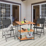 Patio Acacia Wood Folding Table, Outdoor Dining Table with 2 Storage Shelves and Steel Frame