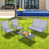 Tangkula 4 Pieces Patio Furniture Set with Tempered Glass Coffee Table (Gray)