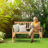 Tangkula Foldable Garden Acacia Wood Bench, Folding Patio Bench with Solid Hard Wood Structure,Locks, Wide Armrest & Backrest