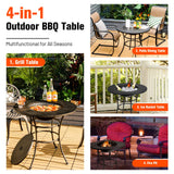 Tangkula 32 Inch Outdoor Fire Pit Dining Table, 4-in-1 Round Wood Burning Fire Pit Bowl