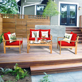 Tangkula Outdoor 4-Piece Acacia Wood Chat Set