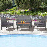 Outdoor Wicker Sofa Set W/Seat Cushions, Heavy-Duty Steel Frame, Garden