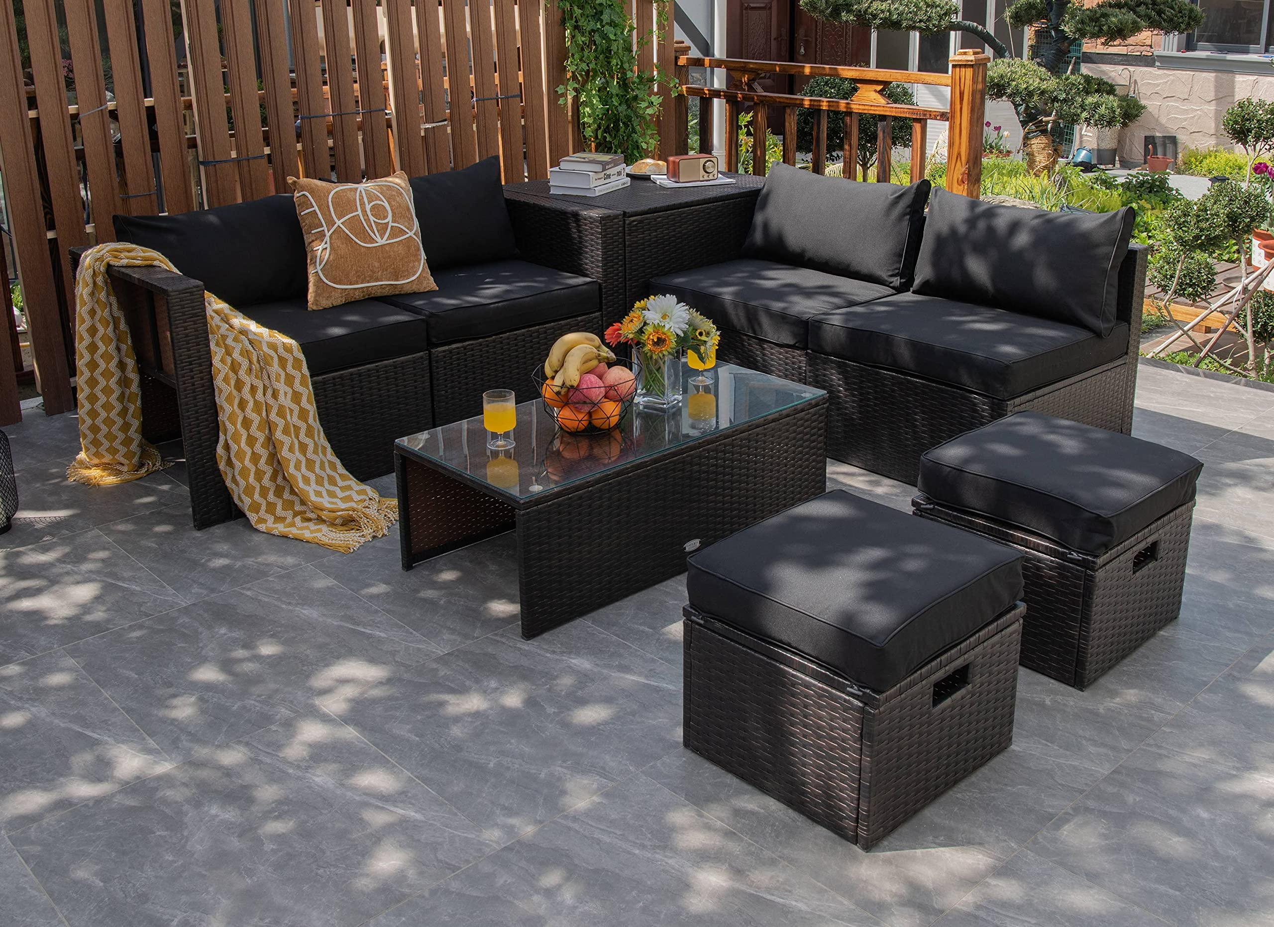 8 Piece Patio Furniture Set for 6 with Waterpfoor Cover - Tangkula