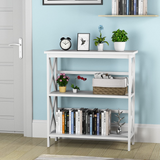 Tangkula 3-Tier Bookshelf, Vintage Wooden Bookcase with X-Style Frame