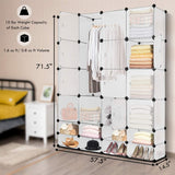 Portable Clothes Closet Wardrobe Bedroom Armoire DIY Storage Organizer Closet with Doors, 16 Cubes and 8 Shoe Racks