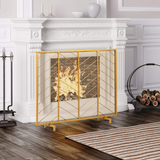 Tangkula Fireplace Screen, Contemporary Chevron Freestanding Fireplace Screen w/Sturdy Wrought Iron Frame