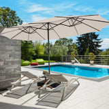 15FT Double-Sided Patio Umbrella with Solar Lights, Extra-Large Umbrella W/ 48 LED Lights & Auto-Charging Solar Panel