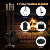 Tangkula 5-Piece Fireplace Tool Set, Heavy Duty Fire Wood Tool Set with Tong, Brush, Shovel, Poker, Stand