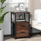 Tangkula Nightstand, Sofa Side End Table with Open Shelf & 2 Drawers