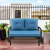 Tangkula 2-Person Outdoor Glider Bench, Swing Seat Bench with Seat & Back Cushions, Sturdy Rustproof Steel Frame