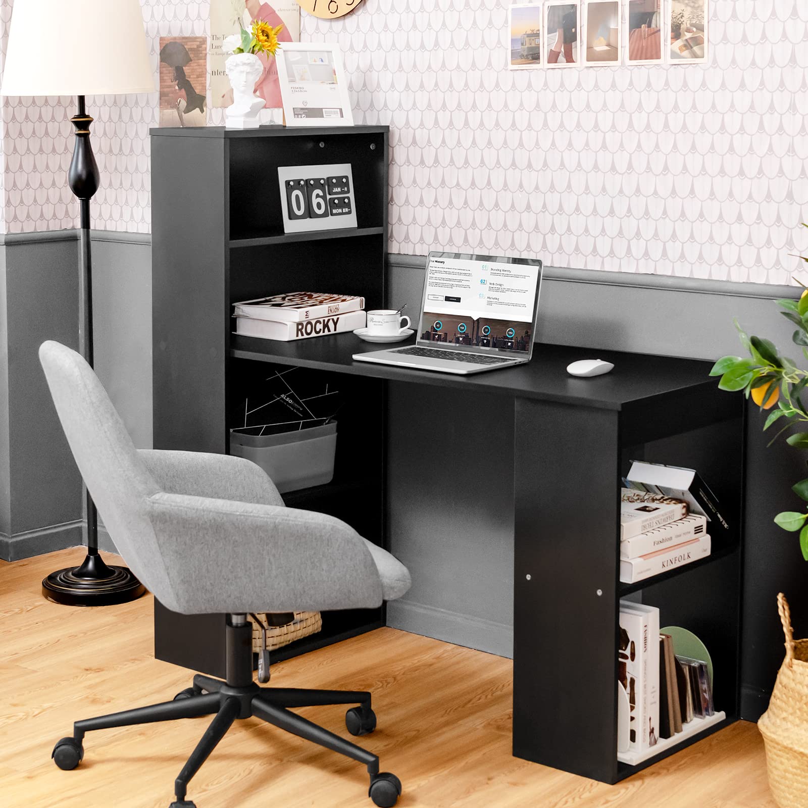 Writing Study Desk with Storage Shelves & CPU Stand - Tangkula