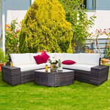 Tangkula 6 Piece Wicker Patio Furniture Set, Outdoor All Weather PE Rattan Conversation Set
