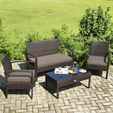 Tangkula Wicker Patio Conversation Furniture Set, Outdoor Rattan Chair and Table Set