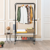 Tangkula Heavy Duty Clothes Rack with Shelves, Double Rod Rolling Garment Rack on Wheels with 4 Hooks