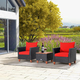 Tangkula 3 Pieces Patio Porch Furniture Set, PE Rattan Wicker Chair Conversation Set with Cushions and Storage Table