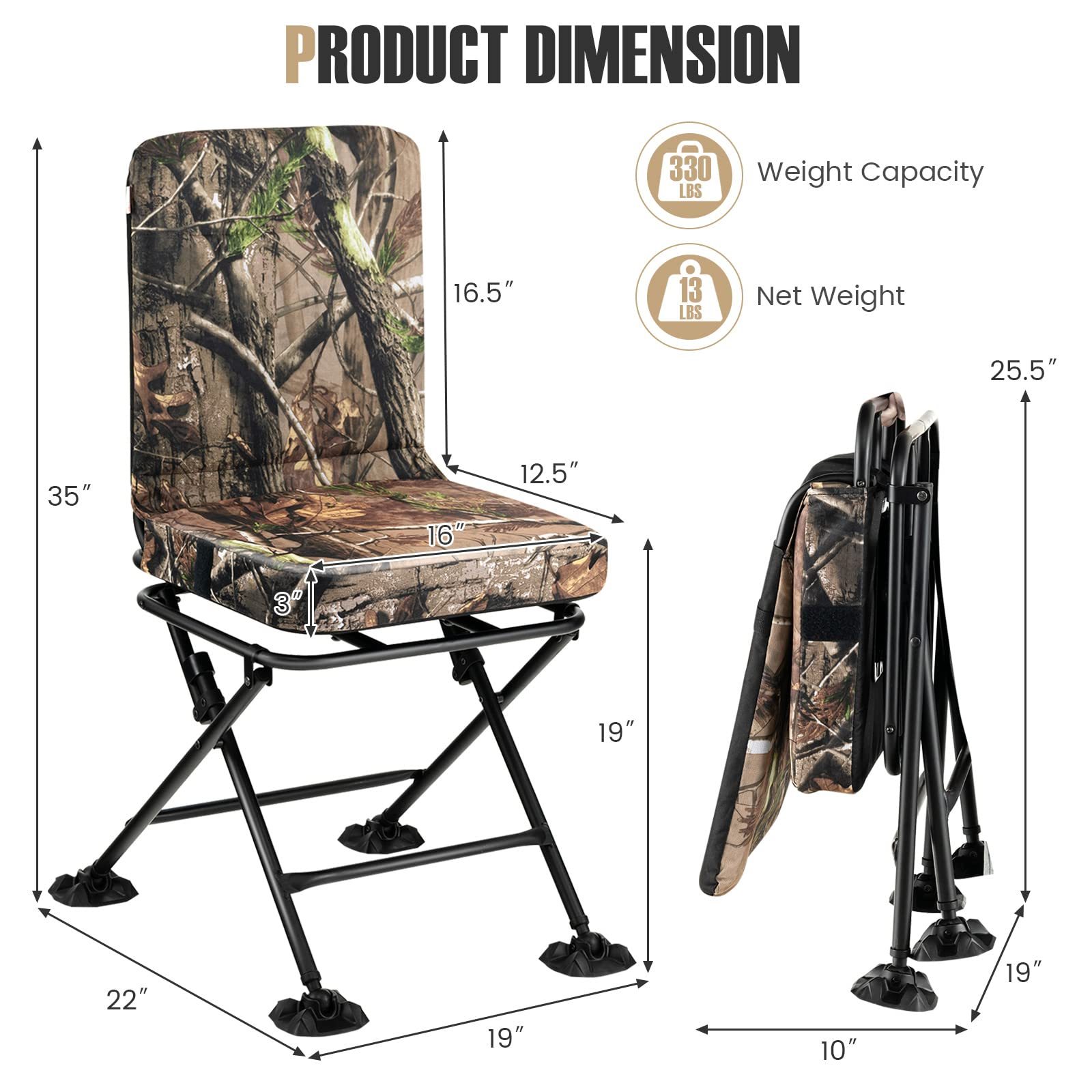 Tangkula Hunting Chair, 360 Degree Swivel Hunting Blind Chair with Pad –  tangkula