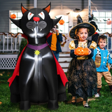 Tangkula 4.7 FT Halloween Inflatable Vampire Black Cat with Red Cloak, Blow-up Holiday Decoration with 2 Built-in LED Lights