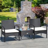 Tangkula 3 PCS Patio Wicker Rattan Furniture Set, Rattan Chair with Coffee Table