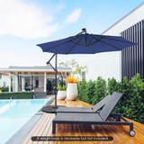Tangkula 10 ft Cantilever Umbrella w/32 Solar-Powered LED Lights, Functional Tilting System & Hand-Crank Mechanism