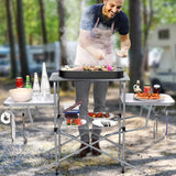 Folding Grill Table, Aluminum Camping Kitchen Table with Cook Station,