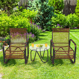 Tangkula 3 Piece Patio Rattan Furniture Set, Includes 2 Single Wicker Chairs and Glass Side Table