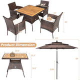 Tangkula 6-Piece Outdoor Dining Set, PE Wicker Patio Dining Table and Chairs Set with Cushions