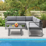 Tangkula 4 Pieces Aluminum Patio Furniture Set, Patiojoy All Weather Heavy Duty Cushioned Outdoor L Shaped Sofa Set