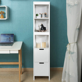 Tangkula Tall Bathroom Storage Cabinet, Multifunctional Bathroom Floor Cabinet with 3 Tier Shelves and 2 Drawers