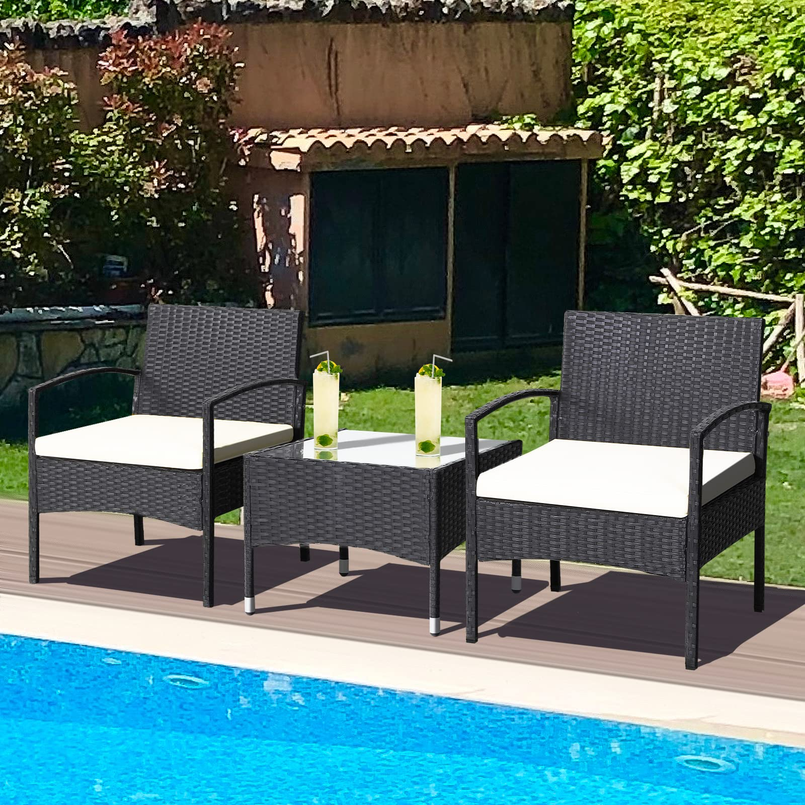 3 Pieces Patio Rattan Conversation Set - Tangkula