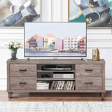 Tangkula Farmhouse TV Stand, Retro Wood Universal Stand for TV's up to 65" Flat Screen, 4 Drawers & 3 Open Shelves with 7 Adjustable Heights