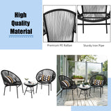 3 Piece Outdoor Patio Furniture Set, Acapulco Chair Set w/Plastic Rope, Tempered Glass Table