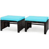 2 Pieces Patio Rattan Ottomans, All Weather Outdoor Footstool Footrest Seat