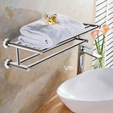 Tangkula Wall Mounted Bathroom Shelf with 2-Tier Towel Bars, 24 Inch Stainless Steel Towel Shelf