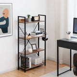 Tangkula 4 Tier Bookshelf with S-Shaped Hooks, Metal Frame Wood Look Display Shelf