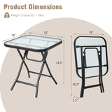 Tangkula Patio Bistro Table, 18" Square Glass Side Table with Rustproof Frame(Black)