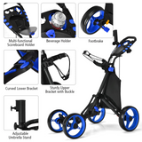 Tangkula Golf Push Pull Cart, Lightweight Aluminum Collapsible 4 Wheels Golf Push Cart, Golf Trolley with Waterproof Bag & Foot Brake
