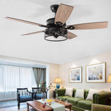 Tangkula Farmhouse Ceiling Fan with Light, Rustic LED Ceiling Fan with 3 Lights for Indoor, w/ 5 Iron Reversible Blades & Remote Control