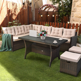 Tangkula 5 PCS Patio Furniture Set, Outdoor Conversation Set with 6 Cushioned Seat 2 Ottomans & Coffee Table
