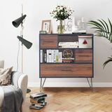 Tangkula 3-Tier Storage Cabinet, Wood File Cabinet with Drawers & 4 Metal Legs