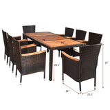 9 Piece Outdoor Dining Set, Garden Patio Wicker Set w/Cushions