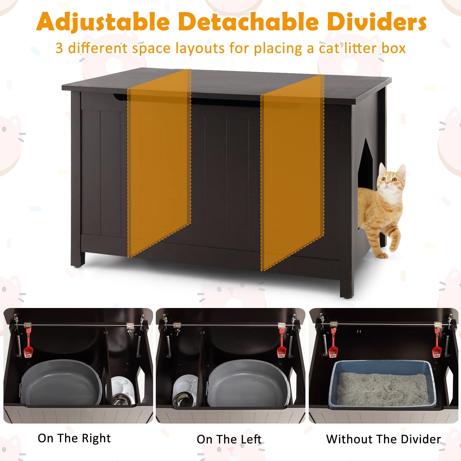 Tangkula Cat Litter Box Enclosure, Flip Top Hidden Cat Washroom with R