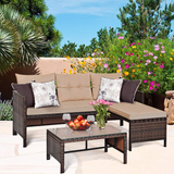 Tangkula 3 PCS Outdoor Rattan Furniture Sofa Set