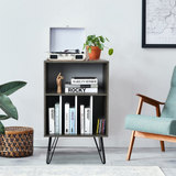 Tangkula Record Player Stand, Turntable Stand with Metal Legs, Vinyl Record Storage Cabinet w/ 5 Open Shelves Holds