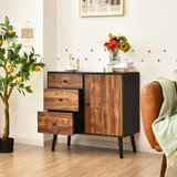 Tangkula Retro Storage Cabinet, Wood Floor Storage Cabinet with 3 Drawers and 1 Cabinet w/Adjustable Shelf, Accent Cabinet