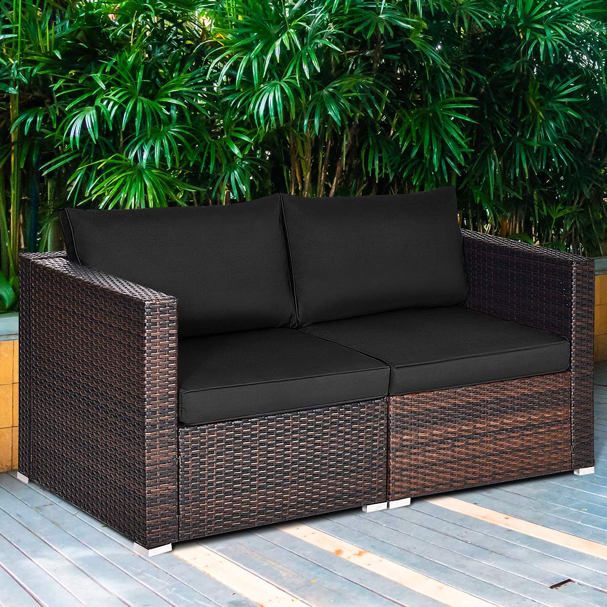 Wicker Loveseat 2 Piece - Tangkula