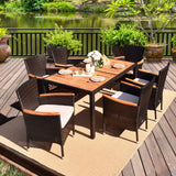 Tangkula 7 PCS Outdoor Patio Dining Set, Garden Dining Set w/Acacia Wood Table Top